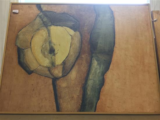 T Daniels, 1960s abstract, oil on board